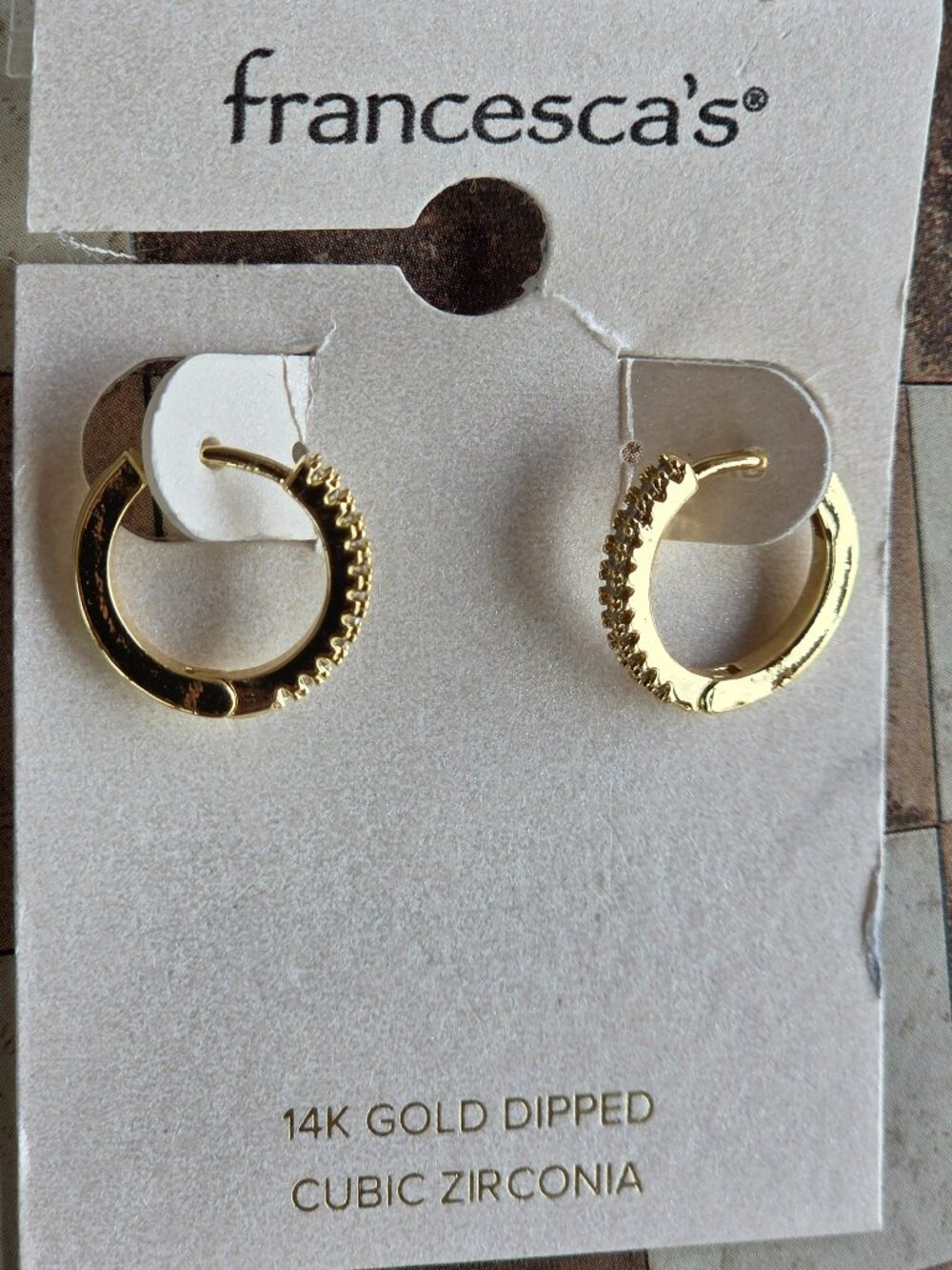 Cubic Zirconia Gold Tone Huggie Hoop Earrings